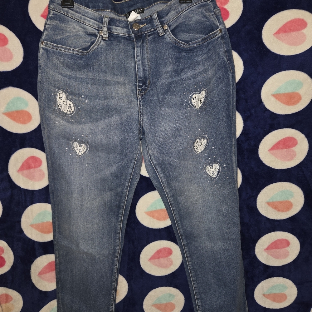 Women's Blue Jeans with Heart Accents